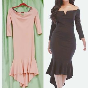 Fishtail Midi off-shoulder Long sleeve cocktail